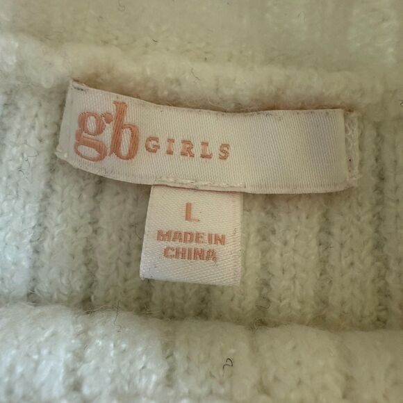 gbGIRLS Cable Knit Ribbed Sweater White Girls Size L Pullover, Mock Neck - Picture 6 of 11